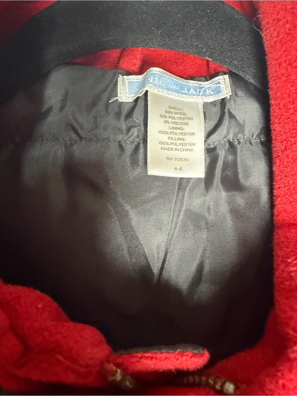 Janie and Jack Classic Red Kids' Toggle Pea Coat 4-5 - Picture 2 of 6